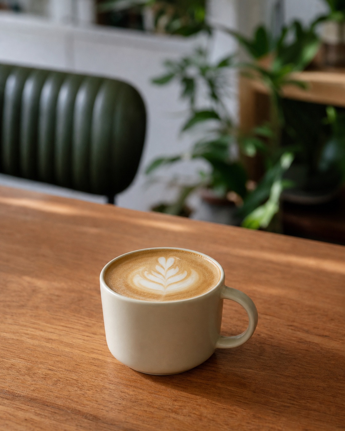 Concept image of a flat white in Isabella's light-filled cafe